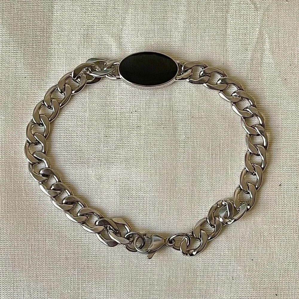 black opal cuban link silver bracelet